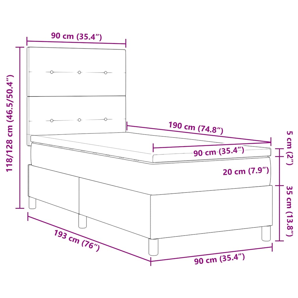 LED Box Spring Krevet s uzglavljem Crna 90 x 190 cm Baršun