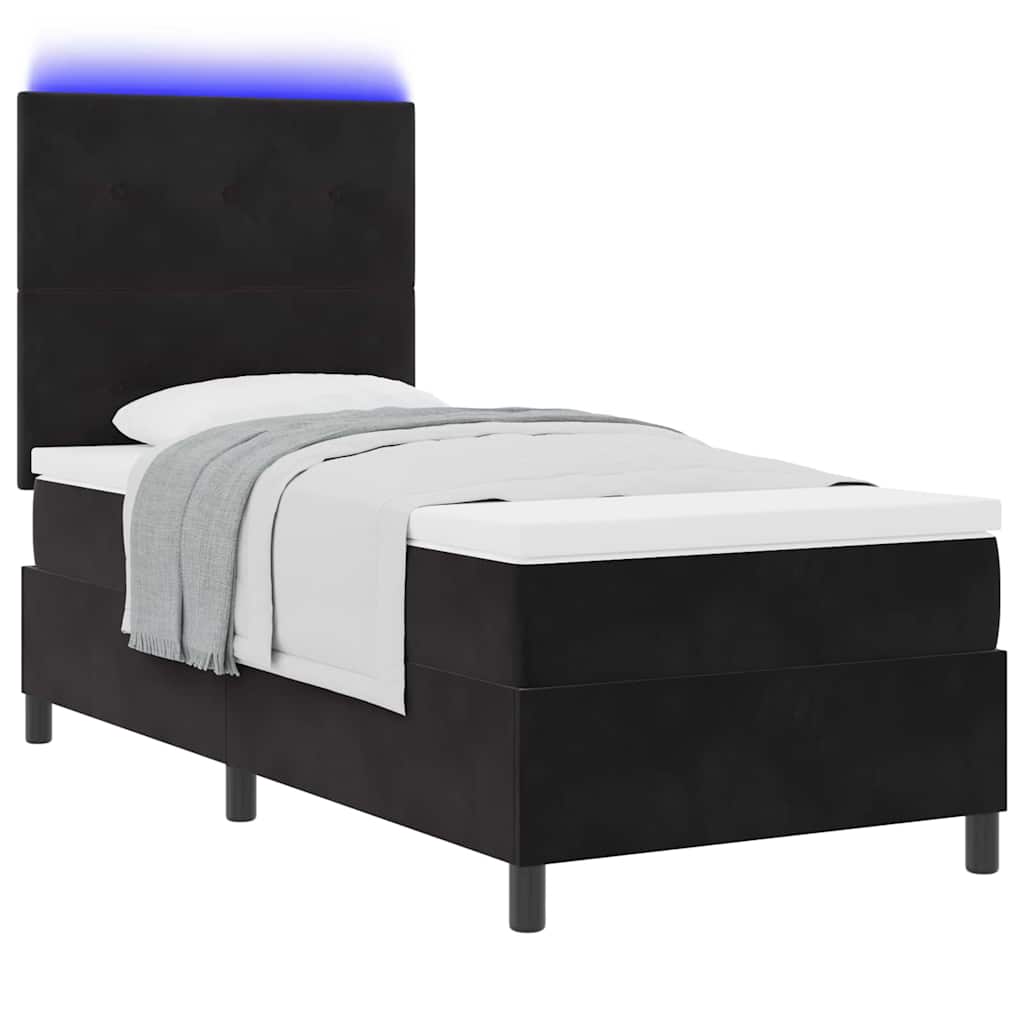 LED Box Spring Krevet s uzglavljem Crna 90 x 200 cm Baršun