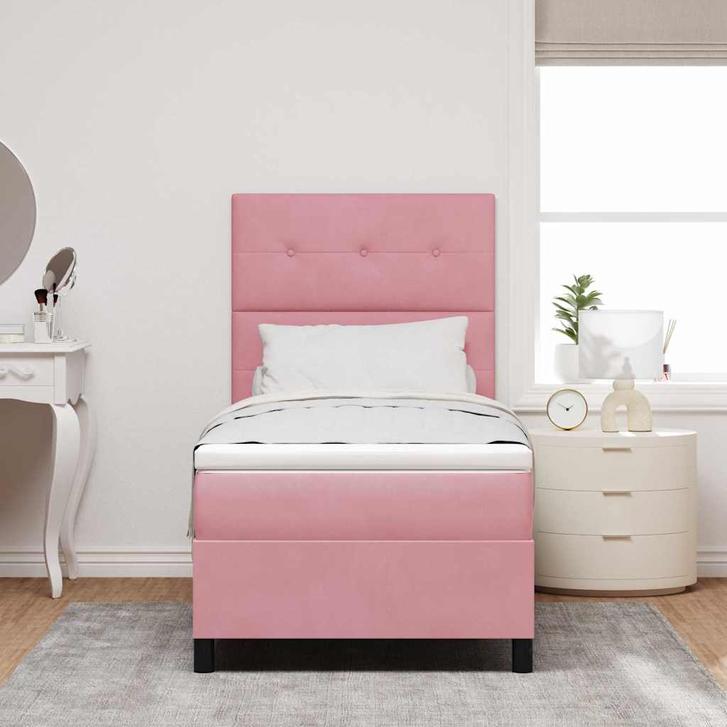 LED Box Spring Krevet s uzglavljem Ružičasta 90 x 200 cm Baršun