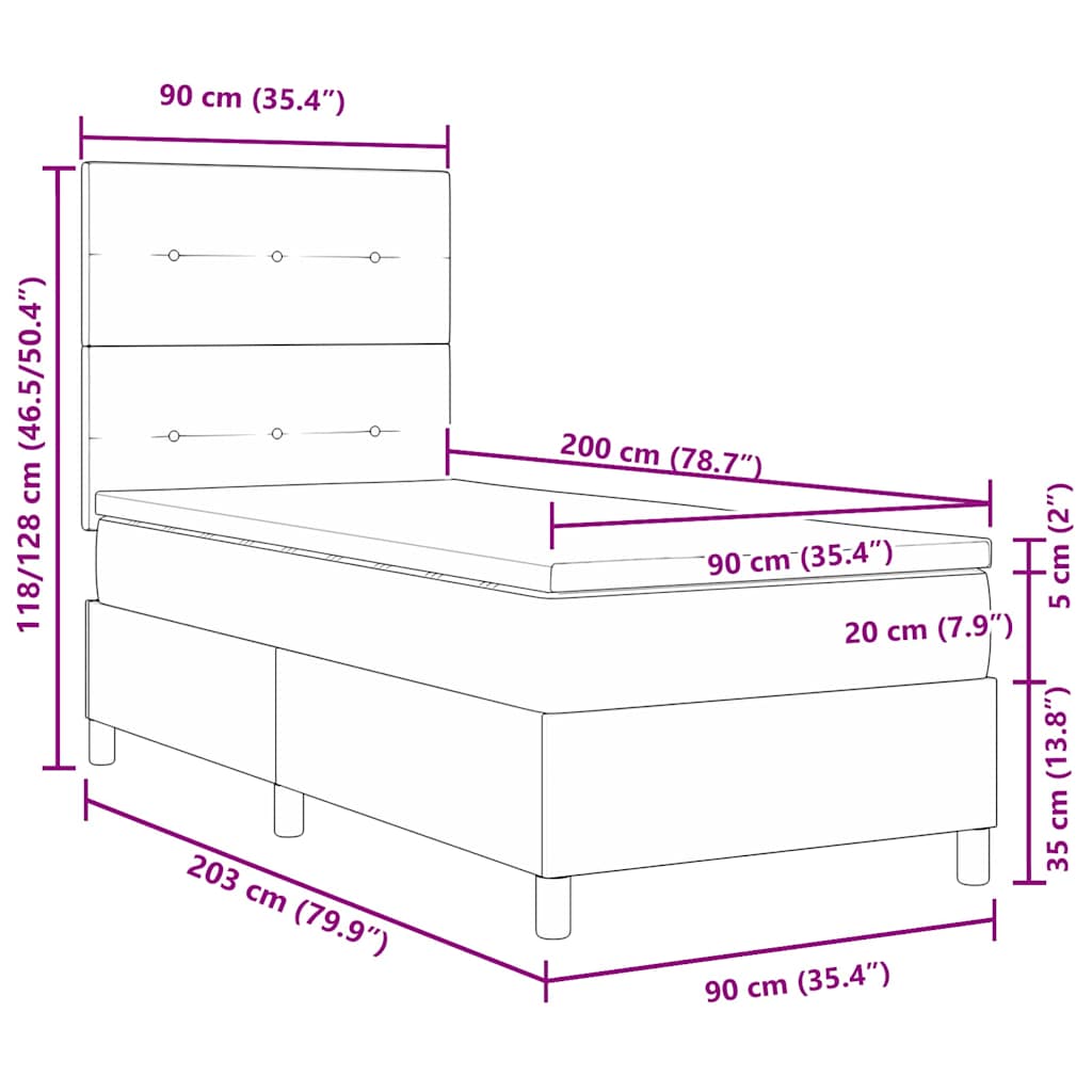 LED Box Spring Krevet s uzglavljem Ružičasta 90 x 200 cm Baršun