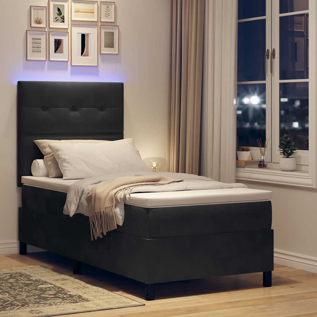 LED Box Spring Krevet s uzglavljem Crna 100 x 200 cm Baršun
