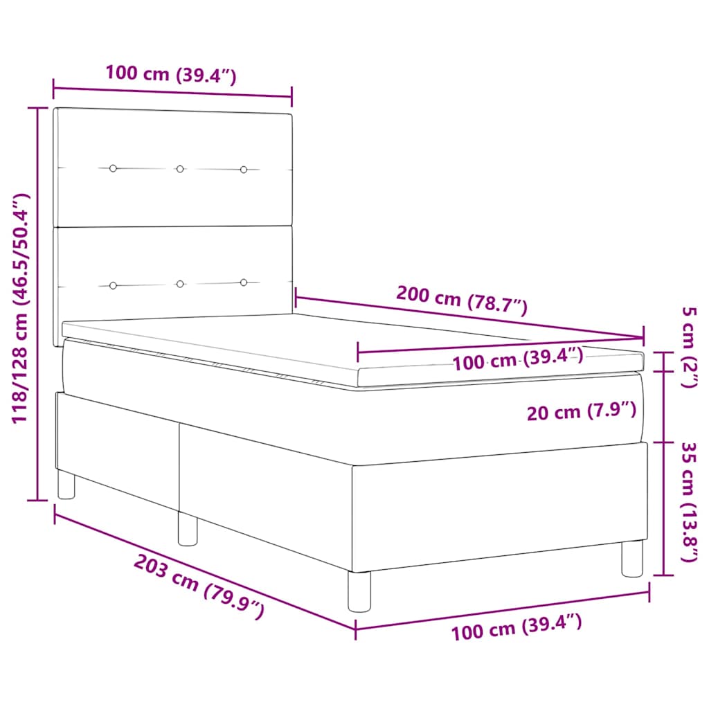 LED Box Spring Krevet s uzglavljem Crna 100 x 200 cm Baršun