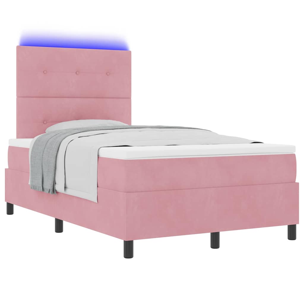LED Box Spring Krevet Ružičasta 120 x 200 cm Baršun