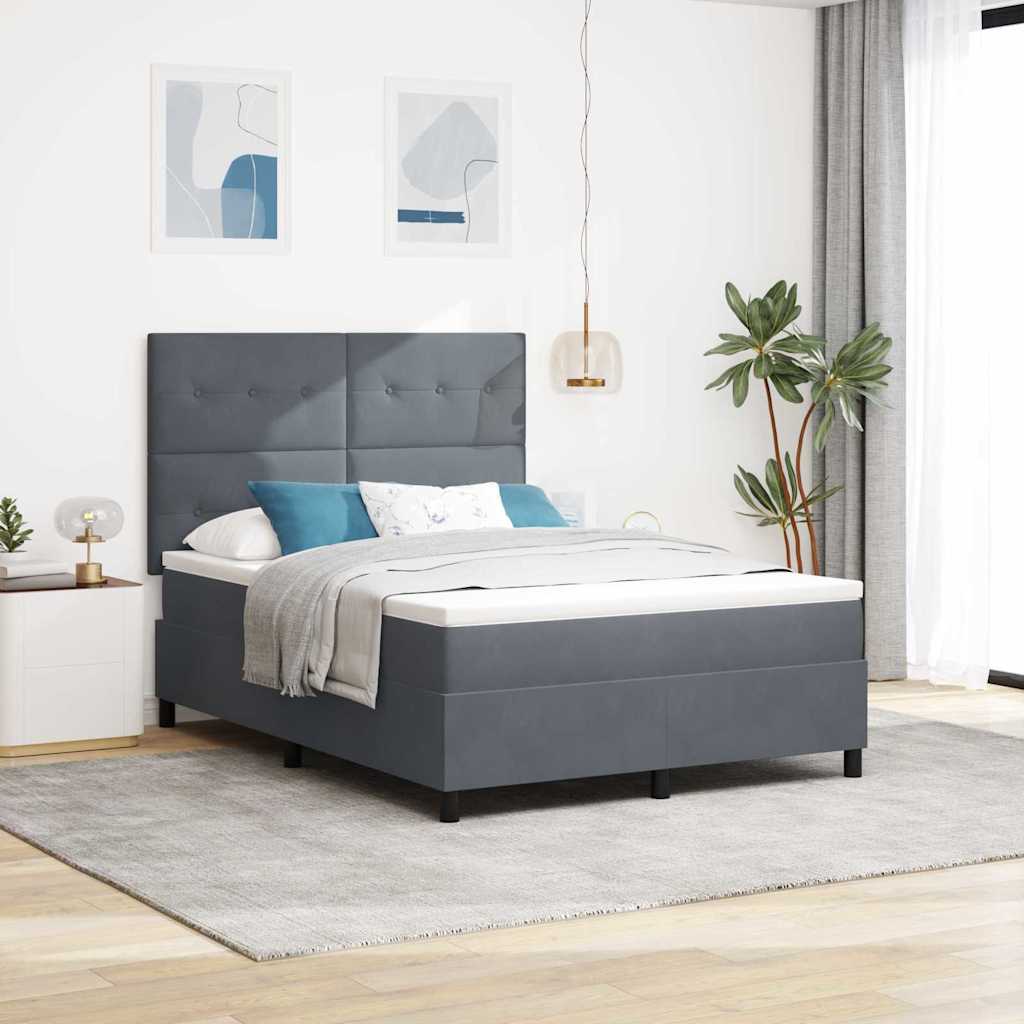 LED Box Spring Krevet Tamno siva 140 x 190 cm Baršun