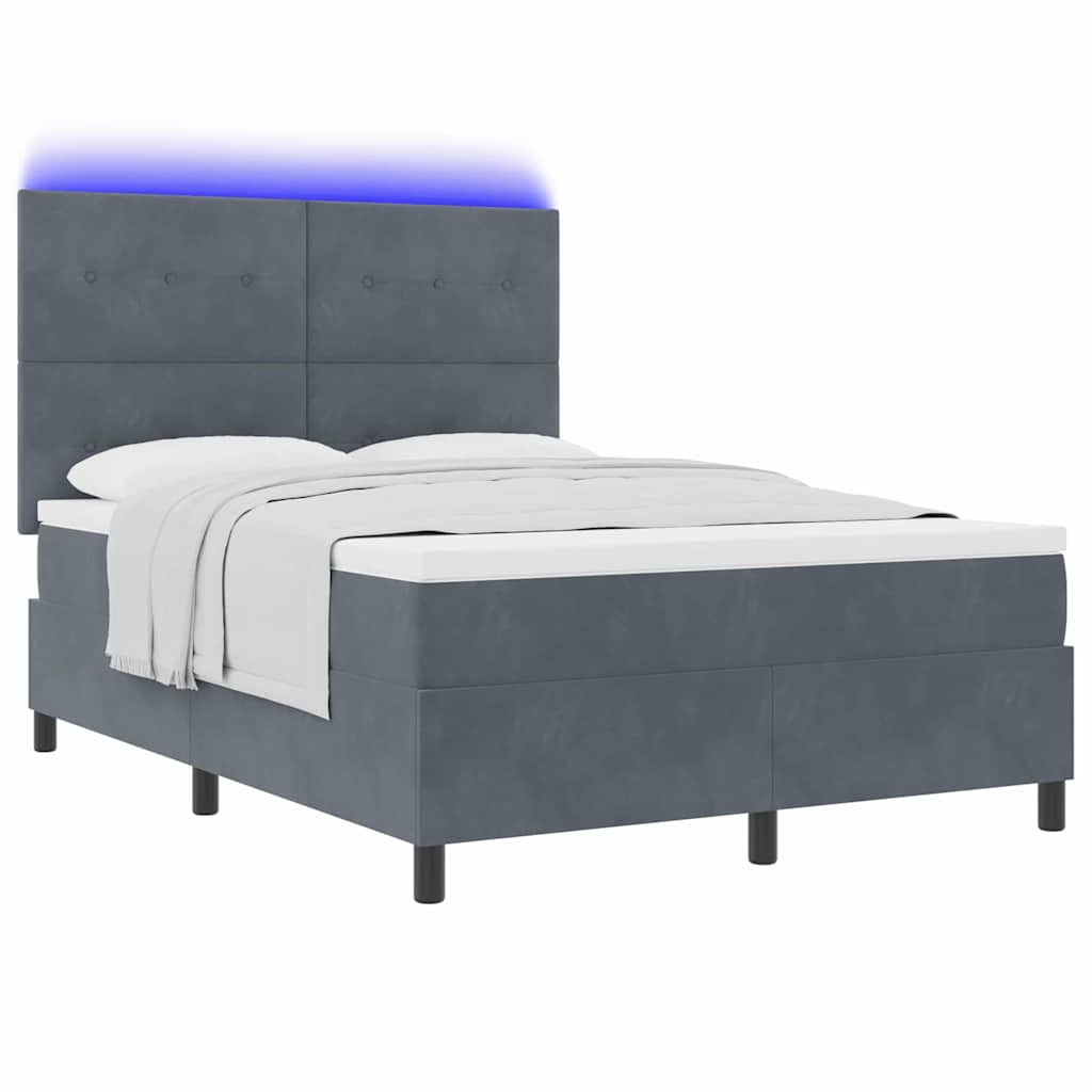 LED Box Spring Krevet Tamno siva 140 x 190 cm Baršun