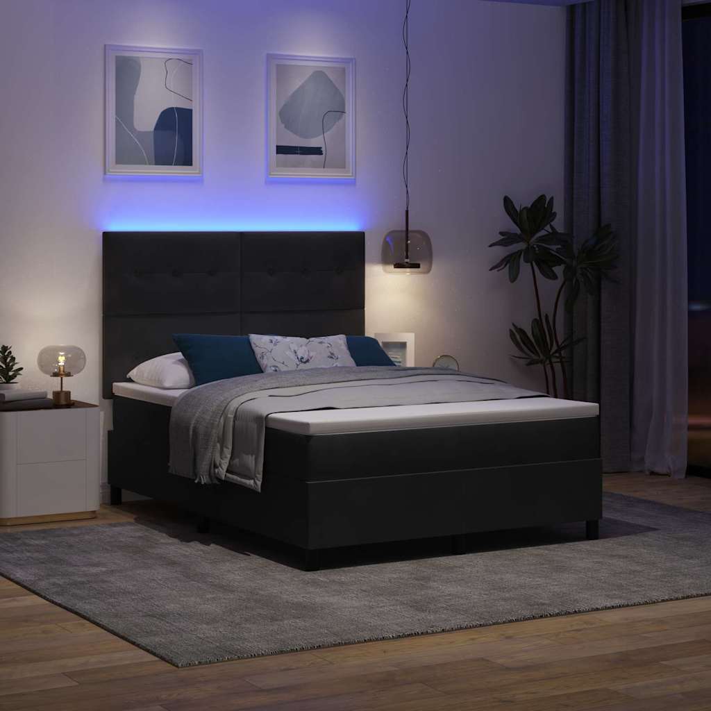 LED Box Spring Krevet s uzglavljem Crna 160 x 200 cm Baršun