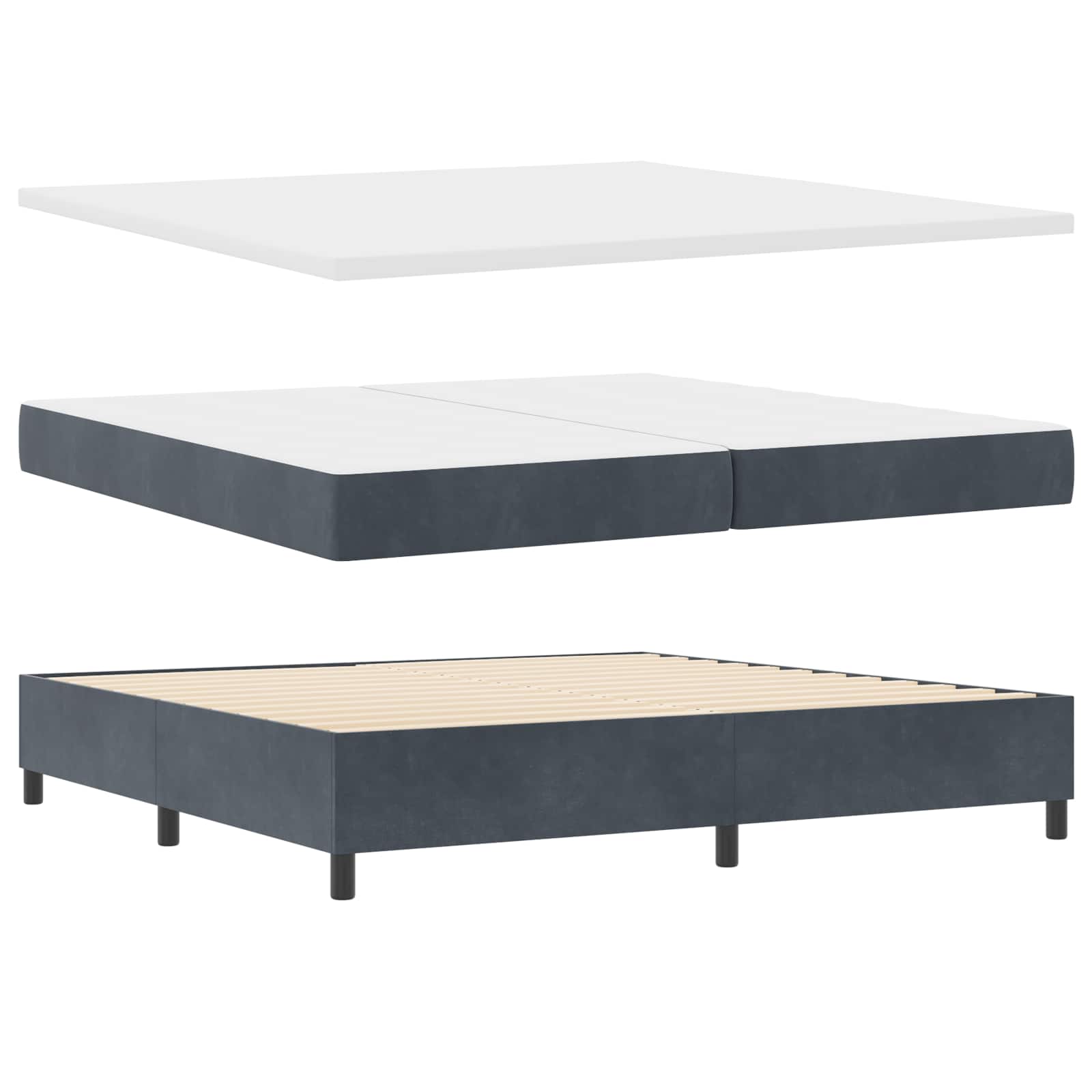 LED Box Spring Krevet Tamno siva 200 x 200 cm Baršun