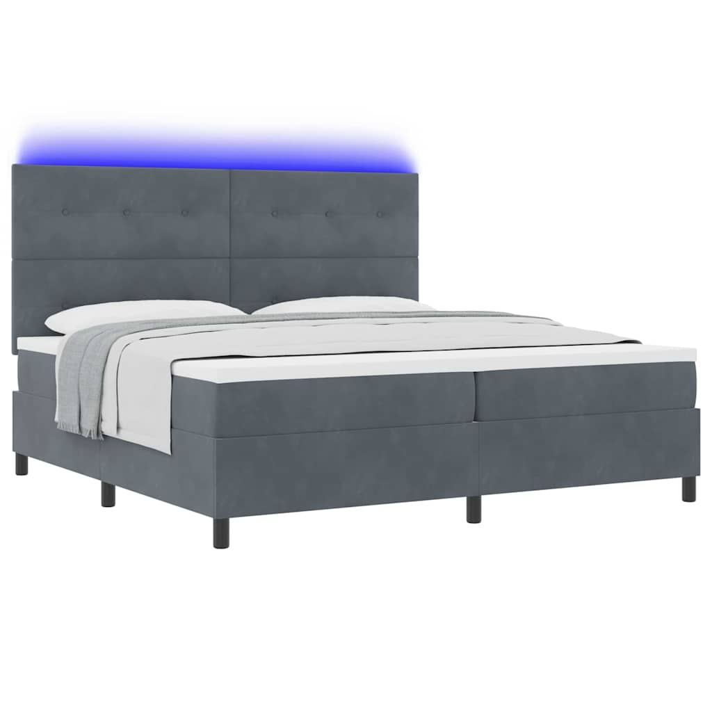 LED Box Spring Krevet Tamno siva 200 x 200 cm Baršun