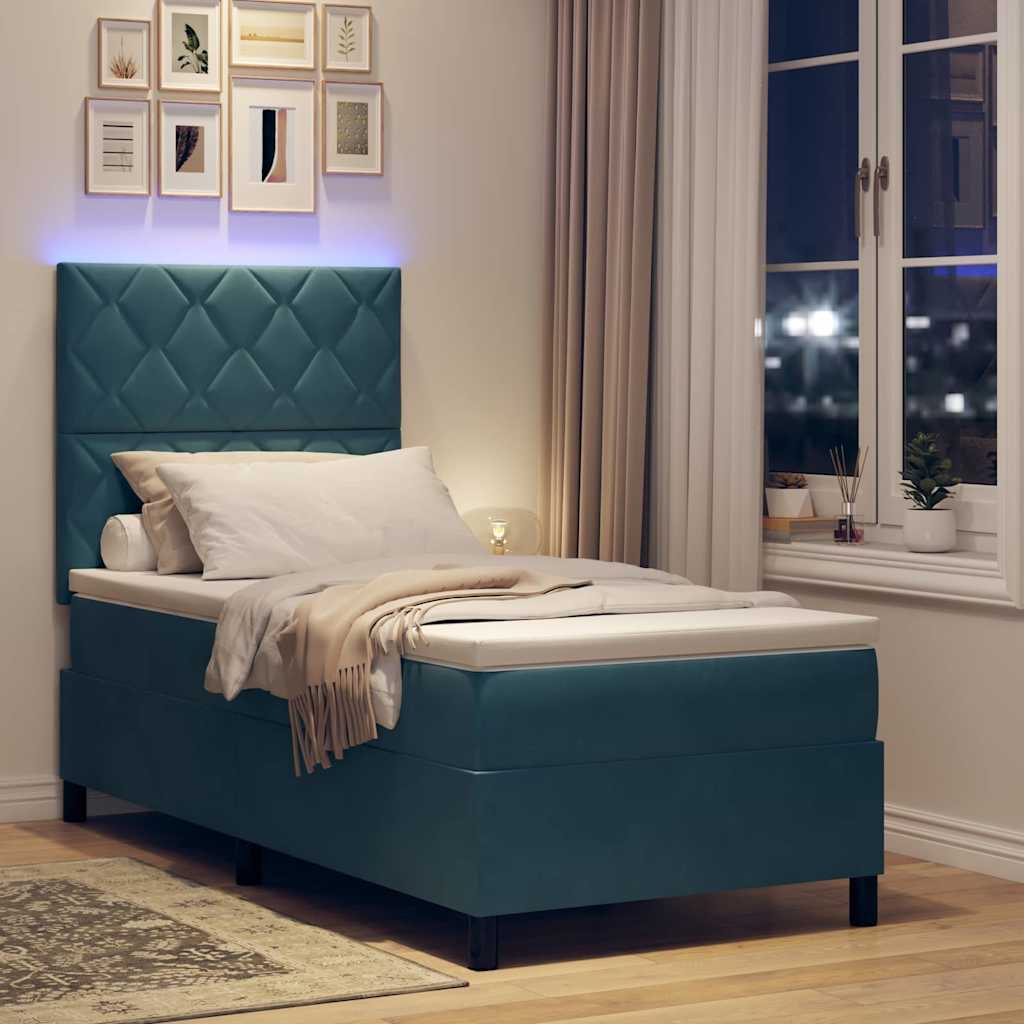 LED Box Spring Krevet Tamno plava 90 x 200 cm Baršun