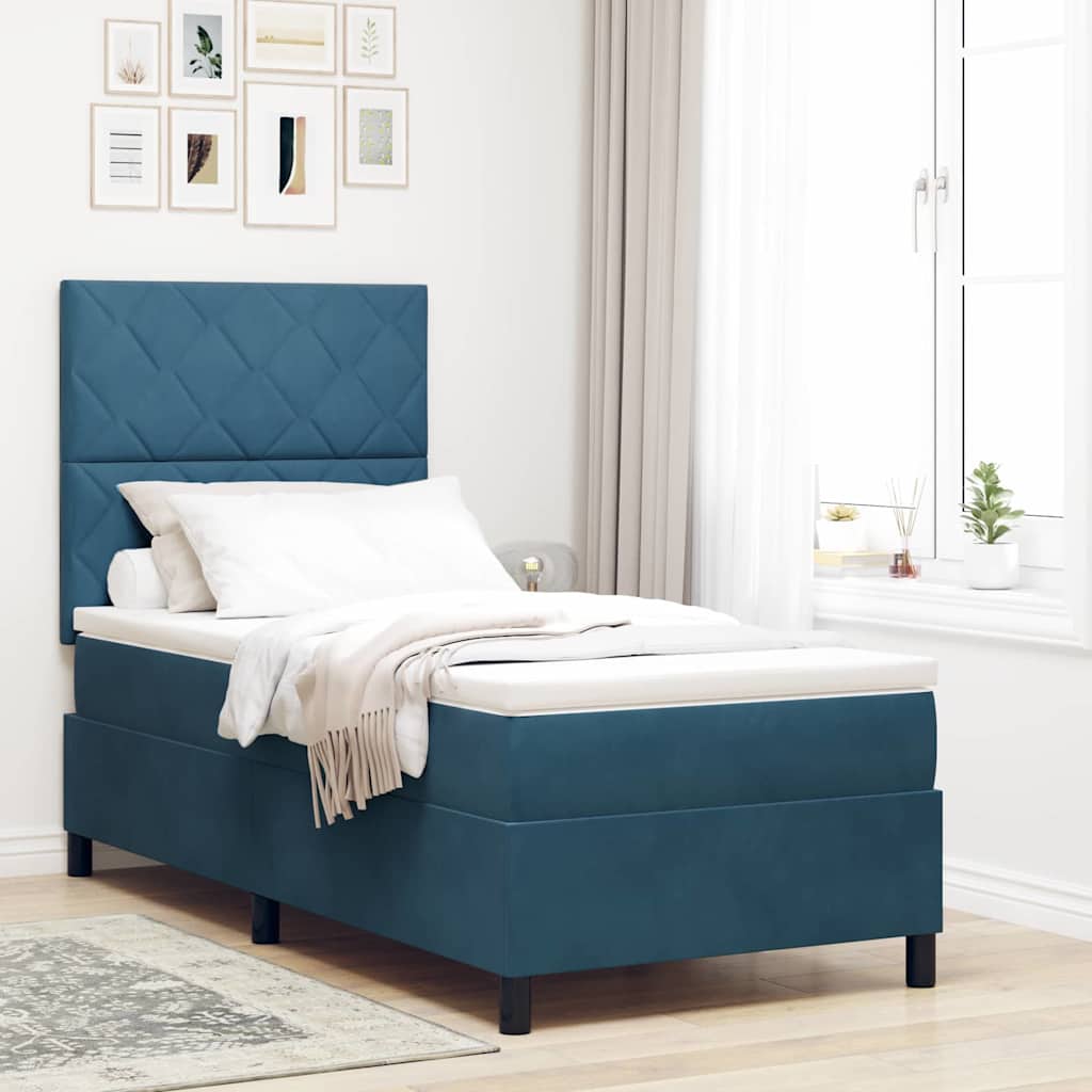 LED Box Spring Krevet Tamno plava 90 x 200 cm Baršun