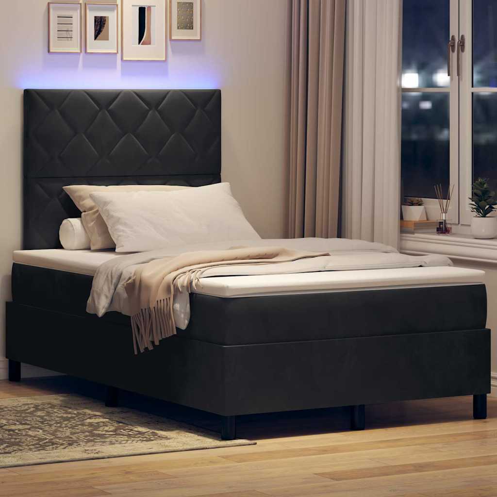 LED Box Spring Krevet s uzglavljem Crna 120 x 190 cm Baršun