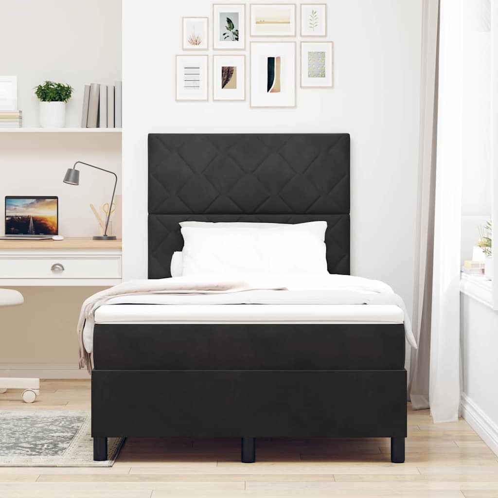 LED Box Spring Krevet s uzglavljem Crna 120 x 190 cm Baršun