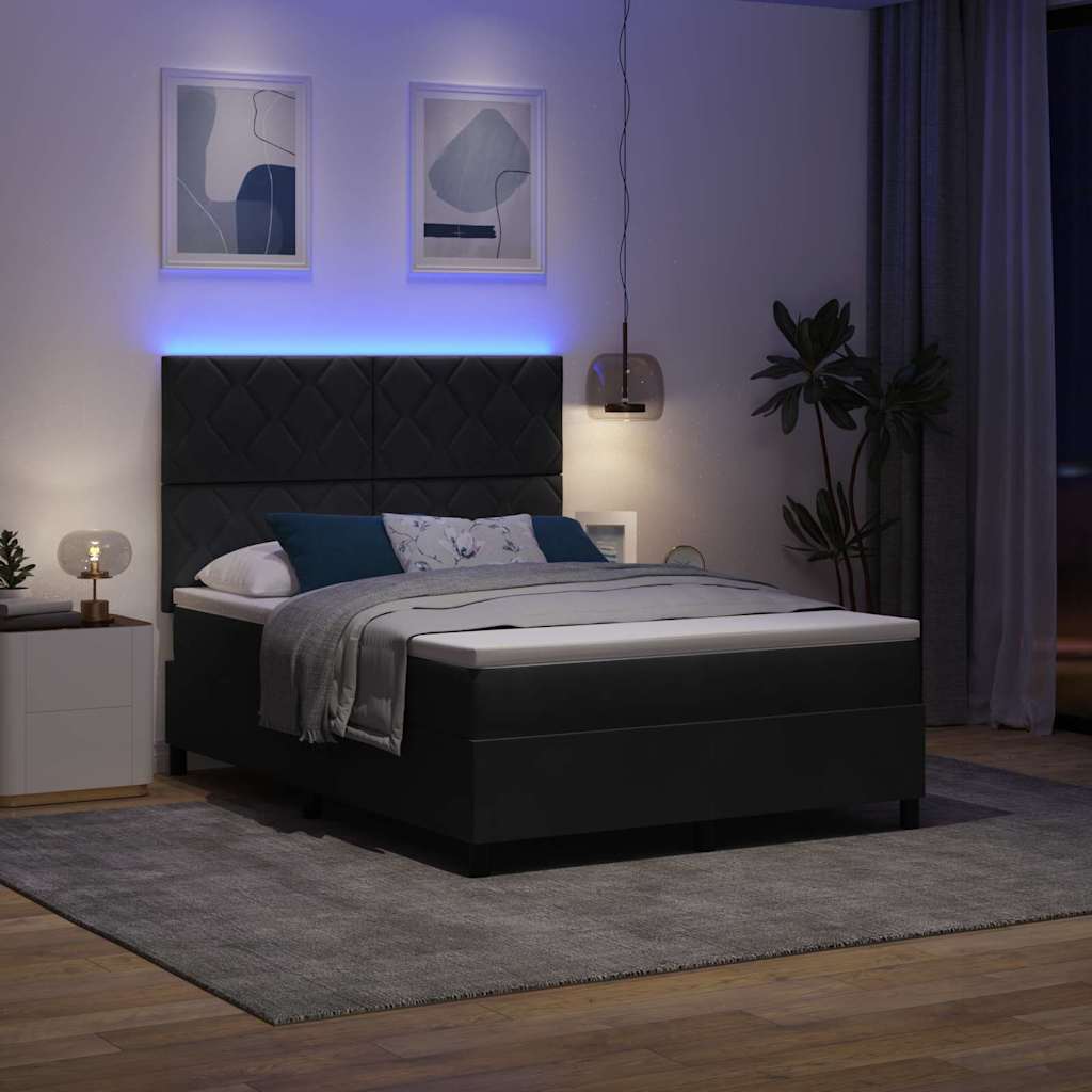 LED Box Spring Krevet s uzglavljem Crna 140 x 190 cm Baršun
