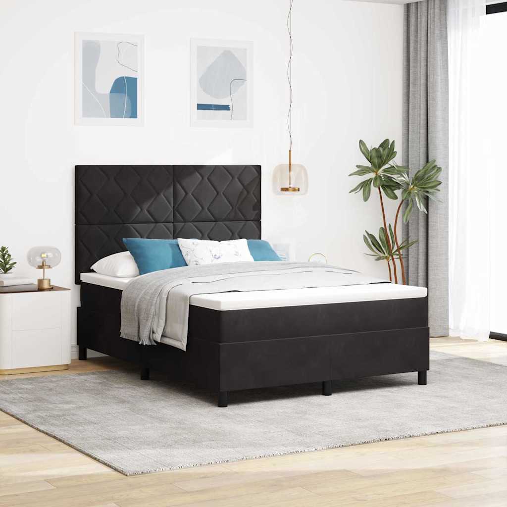 LED Box Spring Krevet s uzglavljem Crna 140 x 190 cm Baršun