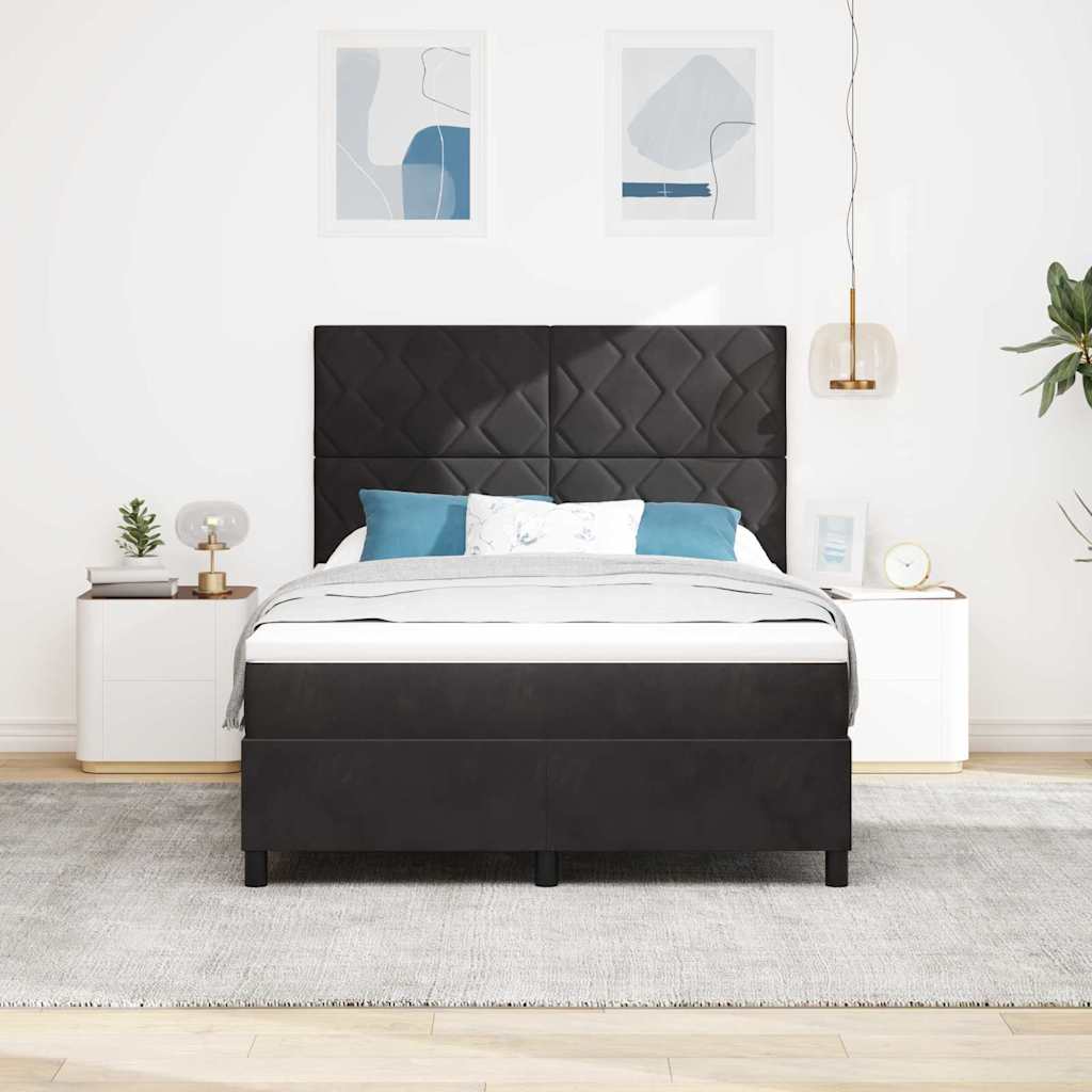 LED Box Spring Krevet s uzglavljem Crna 140 x 190 cm Baršun