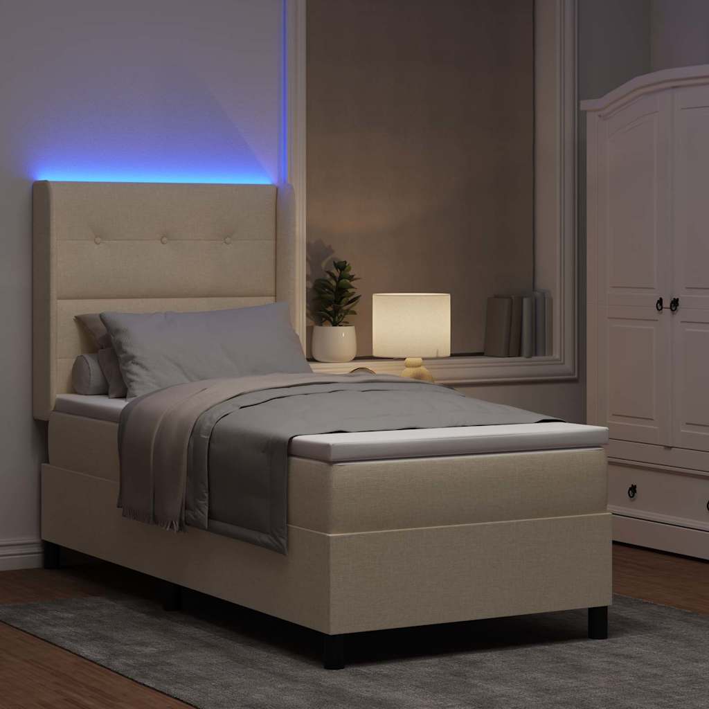 LED Box Spring Krevet s uzglavljem Krema 80 x 200 cm tkanina