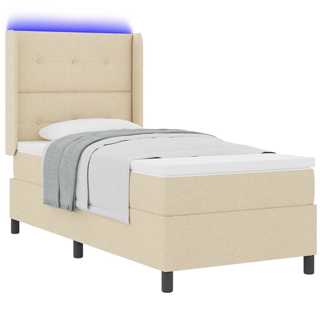 LED Box Spring Krevet s uzglavljem Krema 90 x 190 cm tkanina