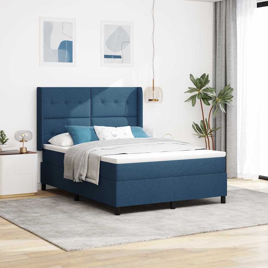 LED Box Spring Krevet s uzglavljem Plava 140 x 200 cm tkanina