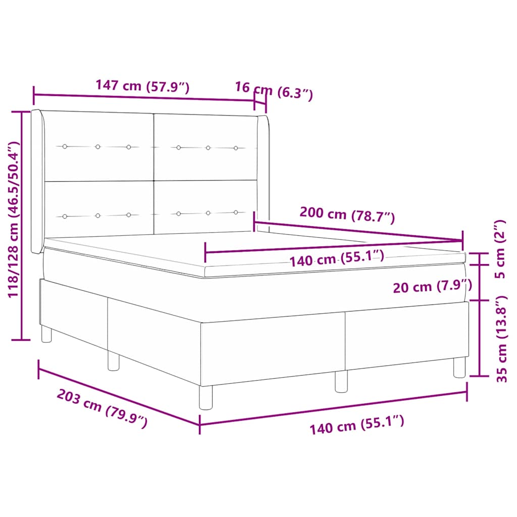 LED Box Spring Krevet s uzglavljem Plava 140 x 200 cm tkanina
