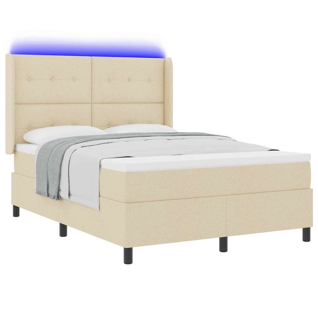 LED Box Spring Krevet s uzglavljem Krema 160 x 200 cm tkanina