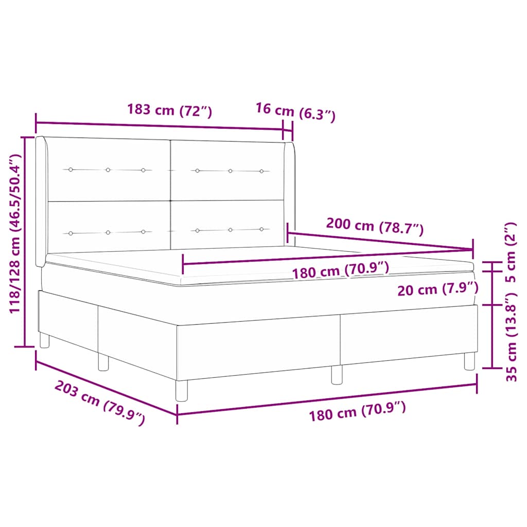 LED Box Spring Krevet s uzglavljem Crna 180 x 200 cm tkanina