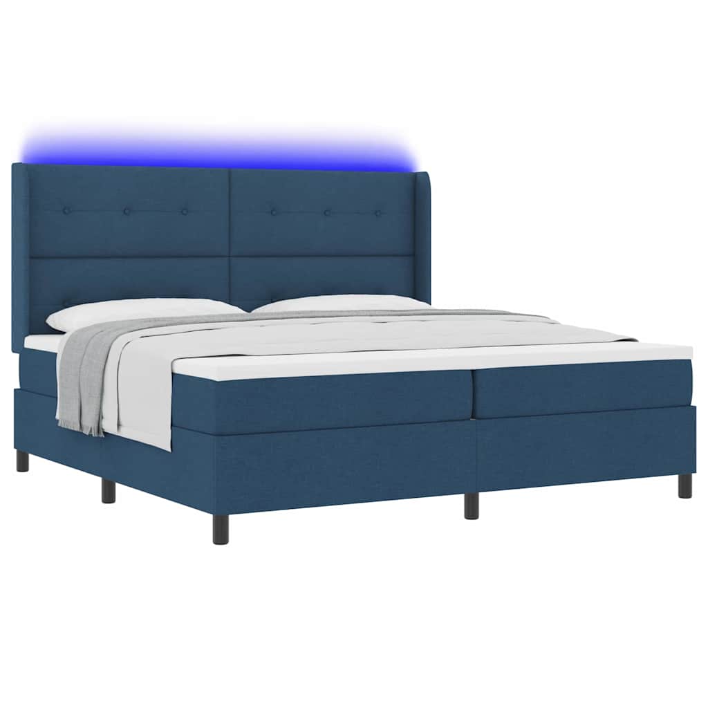 LED Box Spring Krevet s uzglavljem Plava 200 x 200 cm tkanina