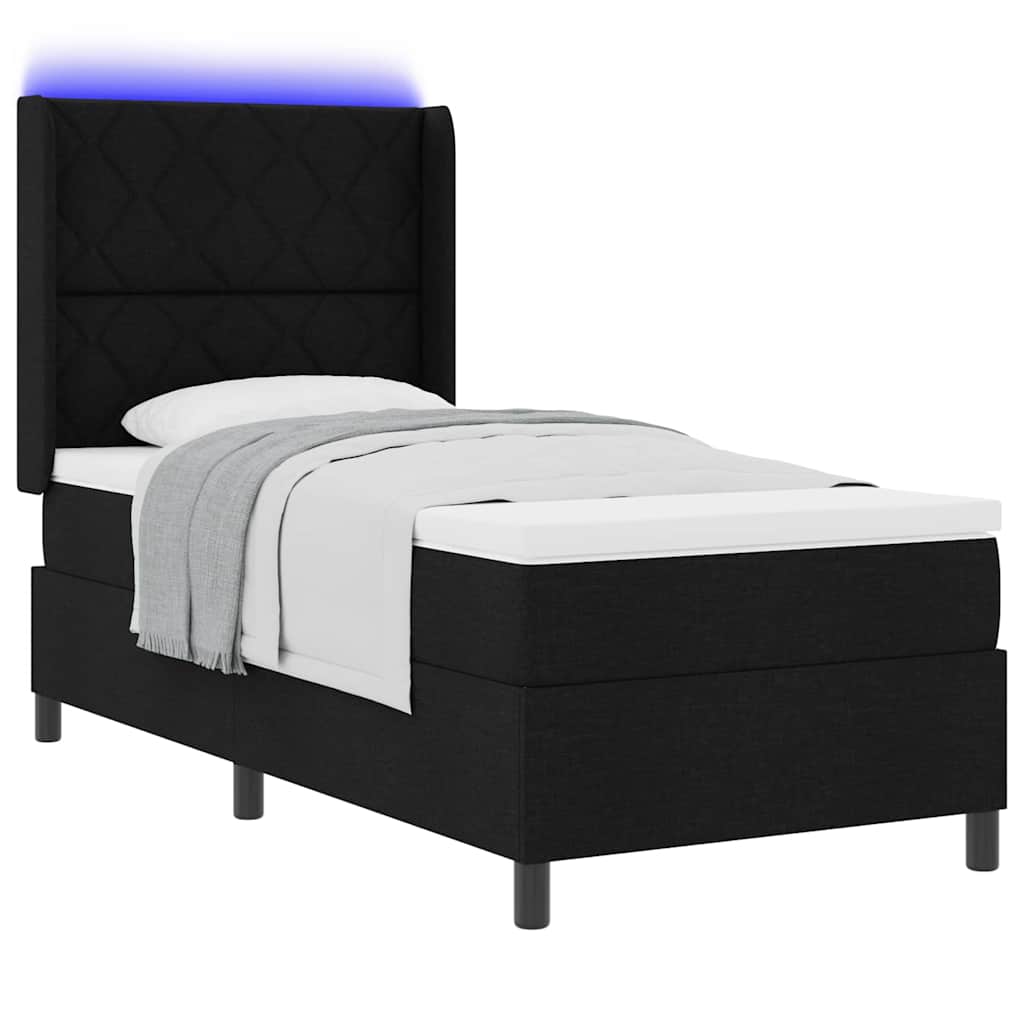 LED Box Spring Krevet s uzglavljem Crna 100 x 200 cm tkanina