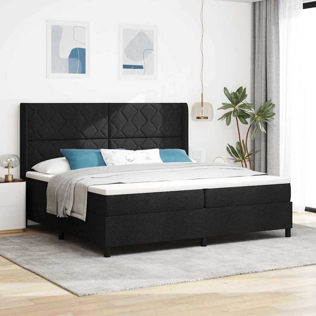 LED Box Spring Krevet s uzglavljem Crna 200 x 200 cm tkanina
