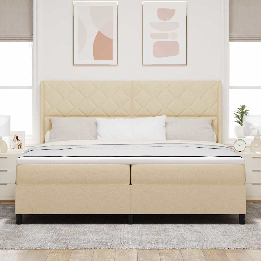 LED Box Spring Krevet s uzglavljem Krema 200 x 200 cm tkanina