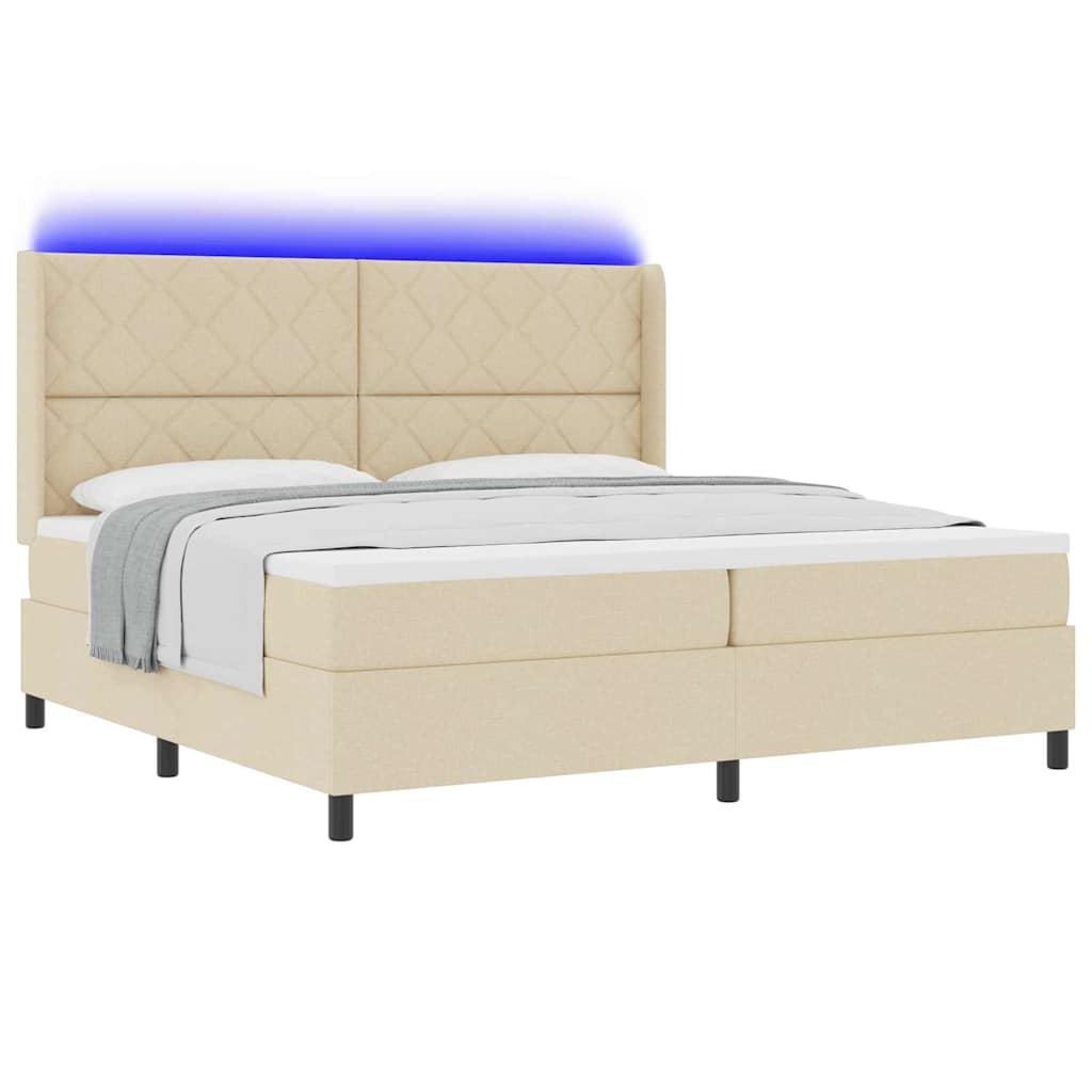LED Box Spring Krevet s uzglavljem Krema 200 x 200 cm tkanina