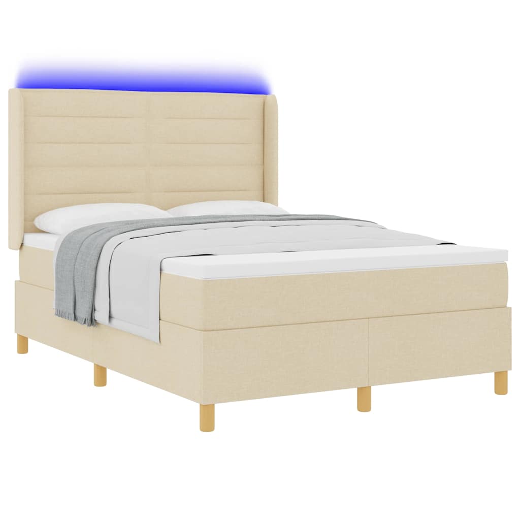Krevet s opruga kutije s LED trakama Krema 140 x 190 cm tkanina