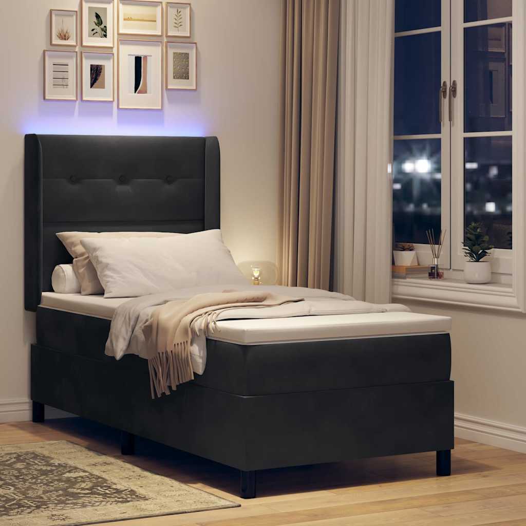 Krevet s opruga kutije s LED trakama Crna 90 x 200 cm Baršun