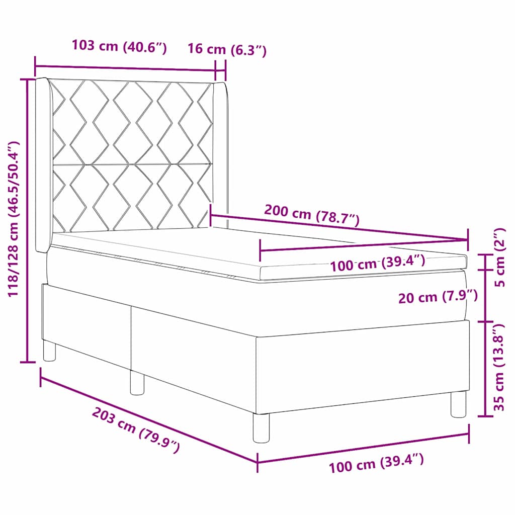 Krevet s opruga kutije s LED trakama Plava 100 x 200 cm Baršun