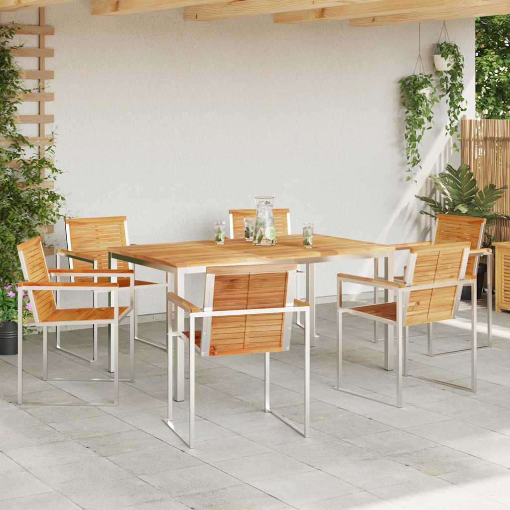 Vrtni set za objed 7 pcs Masivni teak drvo i nehrđajući čelik