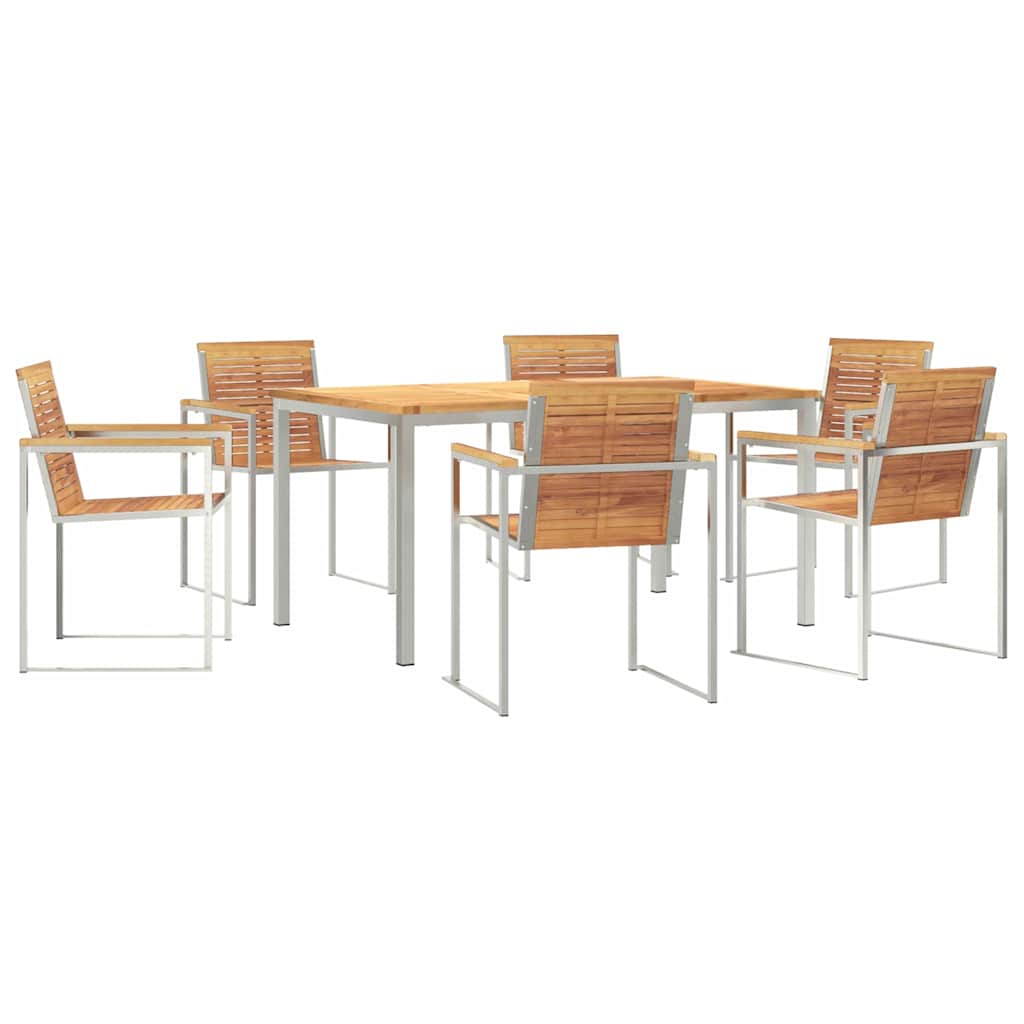 Vrtni set za objed 7 pcs Masivni teak drvo i nehrđajući čelik