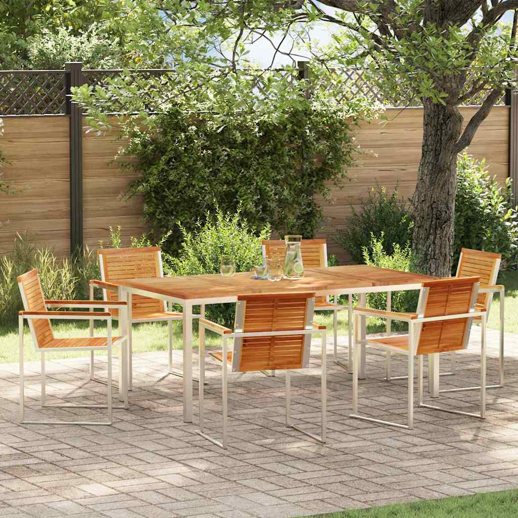 Vrtni set za objed 7 pcs Masivni teak drvo i nehrđajući čelik