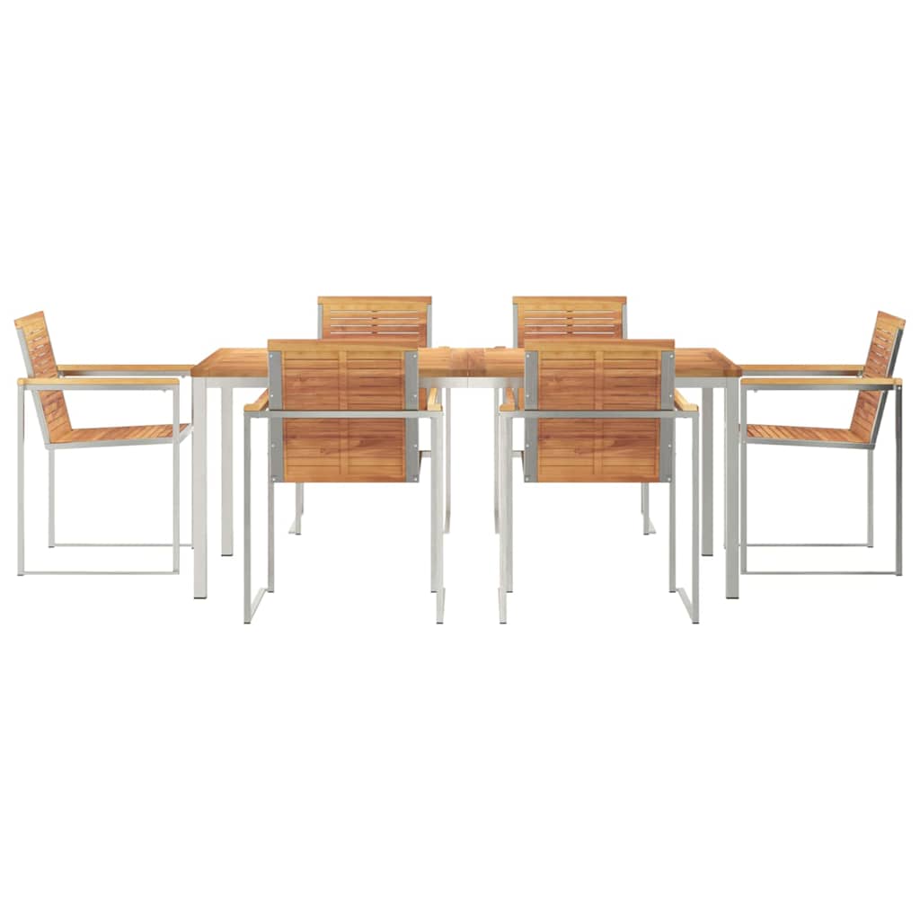 Vrtni set za objed 7 pcs Masivni teak drvo i nehrđajući čelik