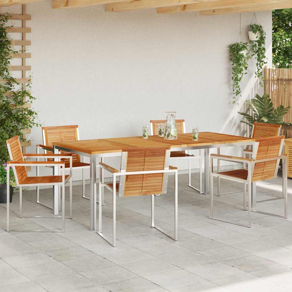 Vrtni set za objed 7 pcs Masivni teak drvo i nehrđajući čelik
