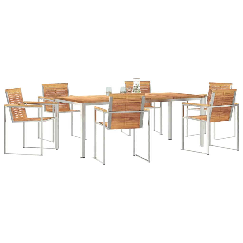 Vrtni set za objed 7 pcs Masivni teak drvo i nehrđajući čelik