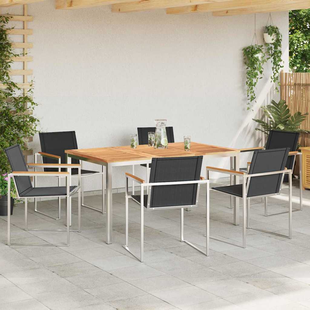 Vrtni set za objed 7 pcs Masivni teak drvo i nehrđajući čelik