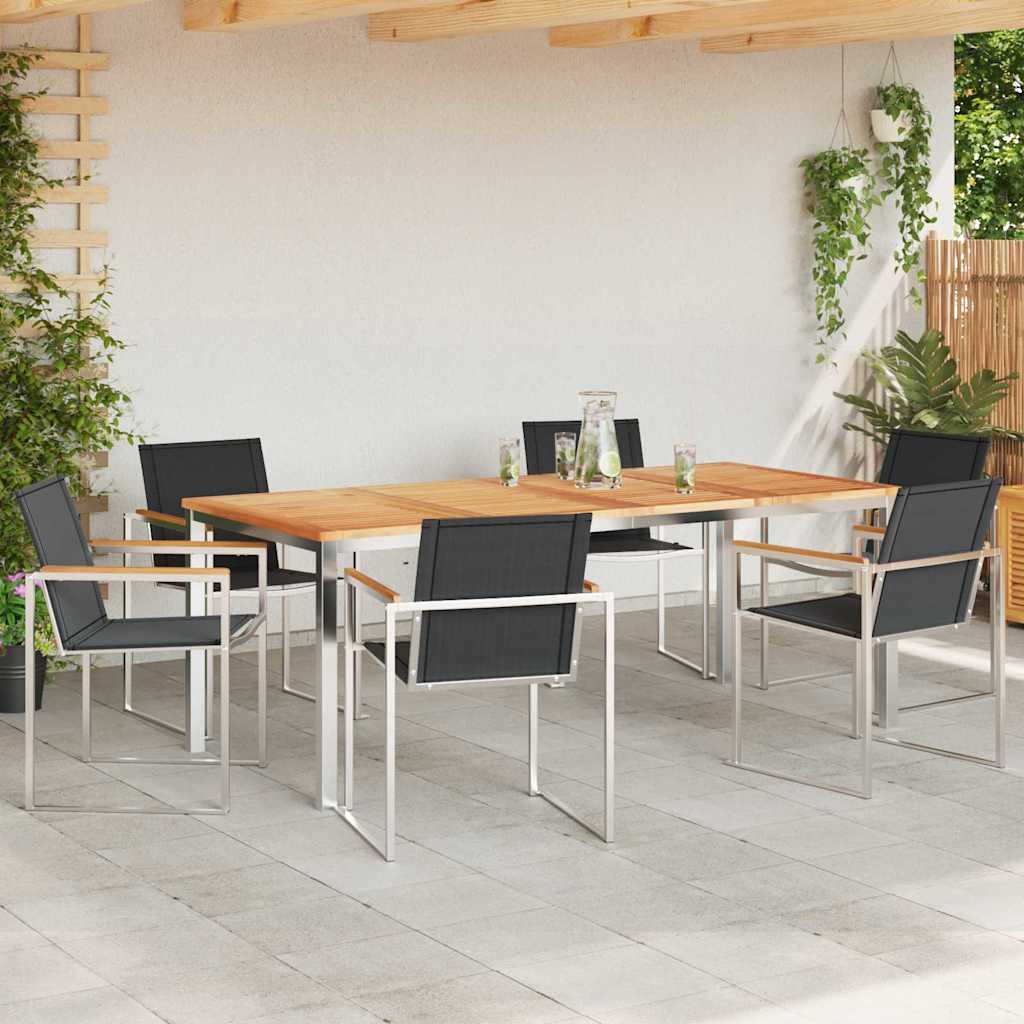 Vrtni set za objed 7 pcs Masivni teak drvo i nehrđajući čelik