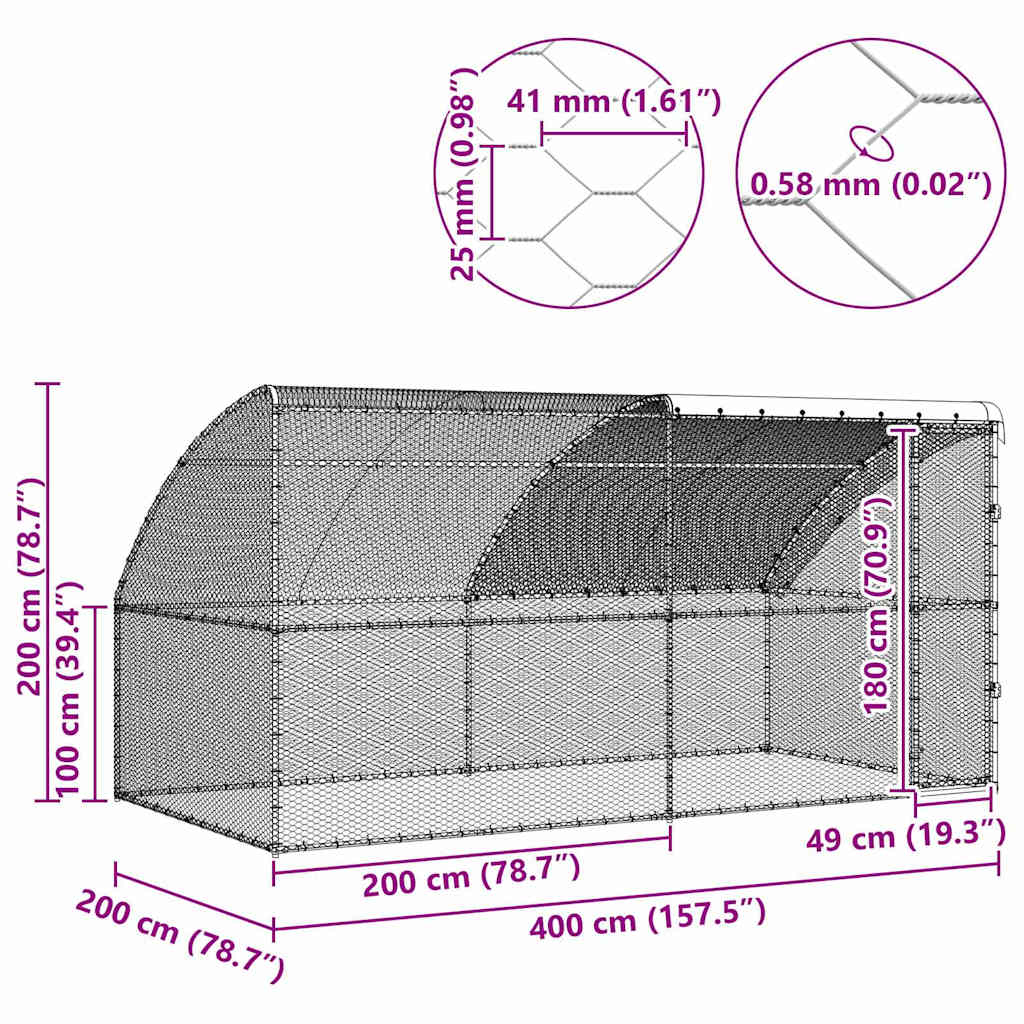Kavez za piliće 2 pcs Srebrno 400 x 200 x 200 cm Čelik i PE