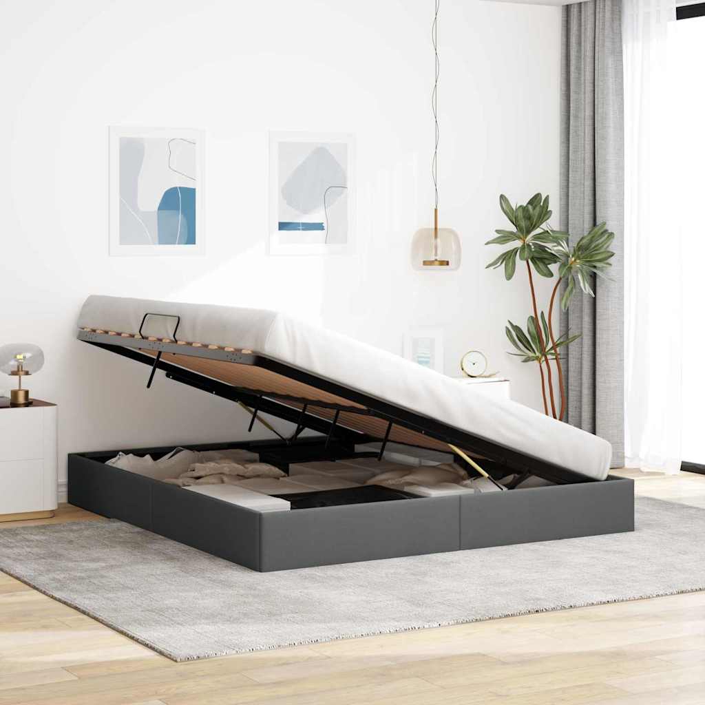 Krevet s od storage s madracem Tamno siva 193 x 203 cm tkanina