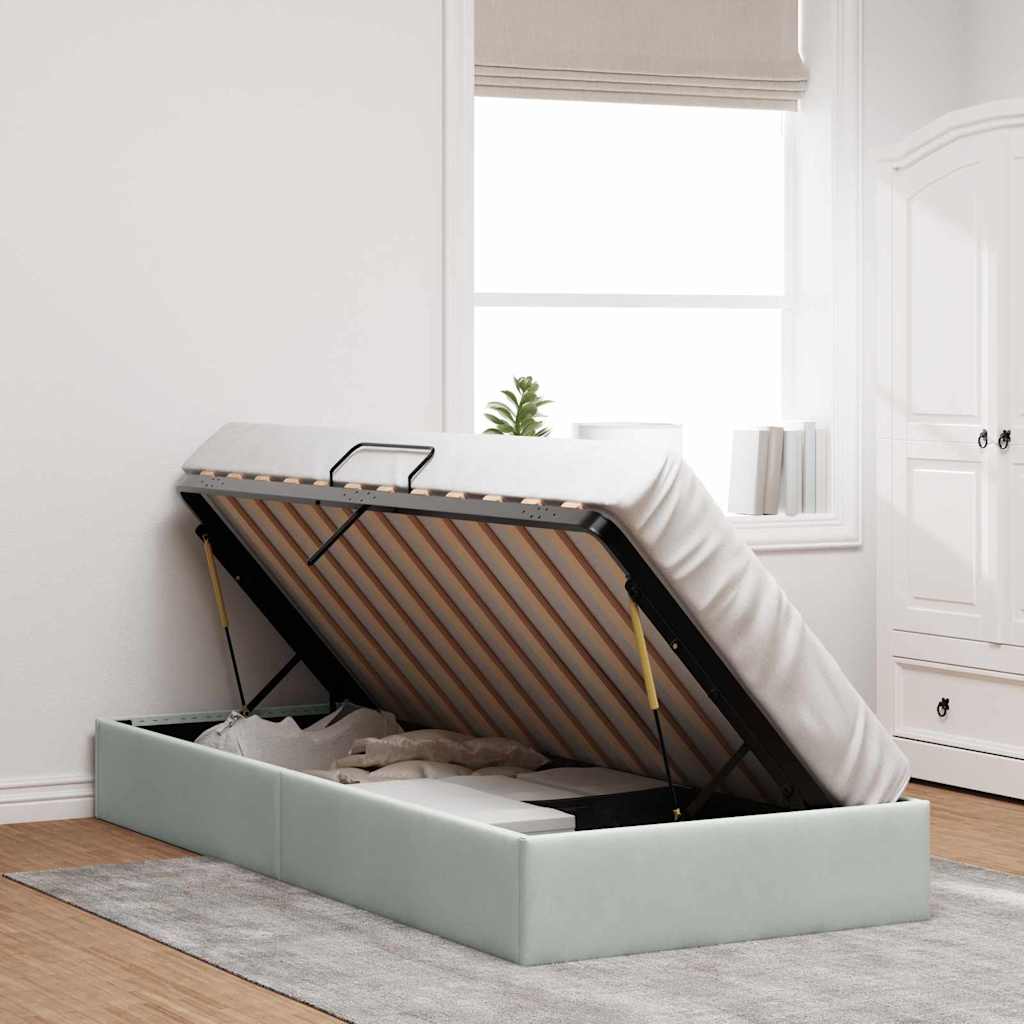 Krevet s od storage Svijetlo siva 100 x 203 cm Baršun