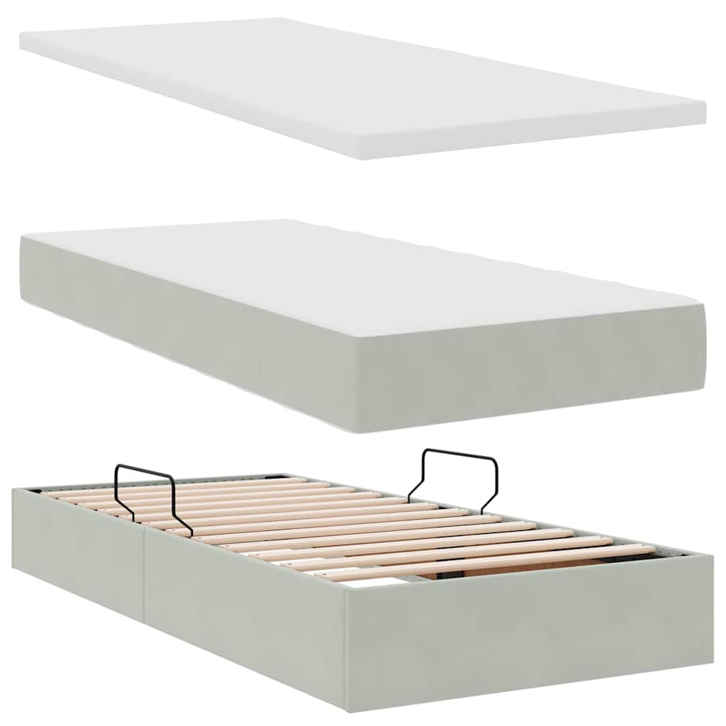 Krevet s od storage s madracem Svijetlo siva 90 x 200 cm Baršun