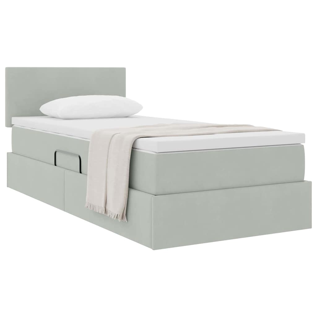Krevet s od storage s madracem Svijetlo siva 90 x 200 cm Baršun