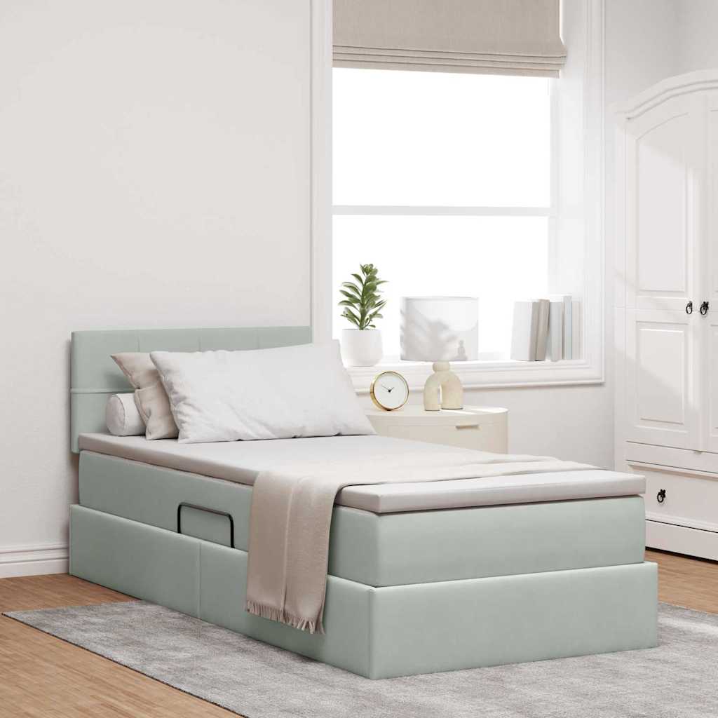 Krevet s od storage s madracem Svijetlo siva 90 x 200 cm Baršun