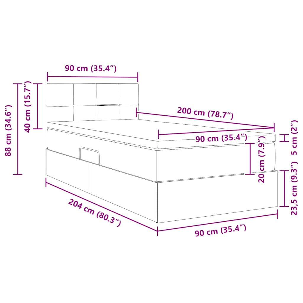 Krevet s od storage s madracem Svijetlo siva 90 x 200 cm Baršun