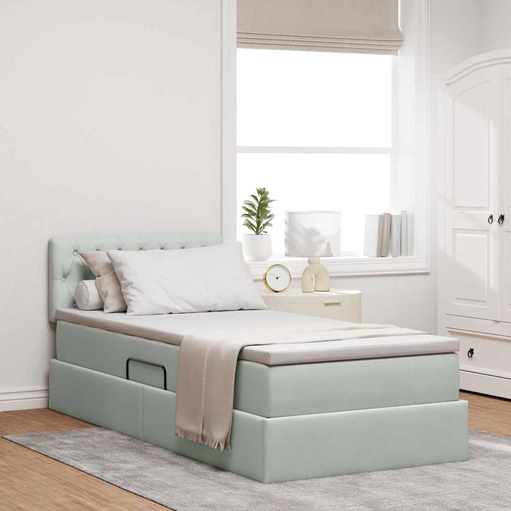 Krevet s od storage s madracem Svijetlo siva 90 x 200 cm Baršun