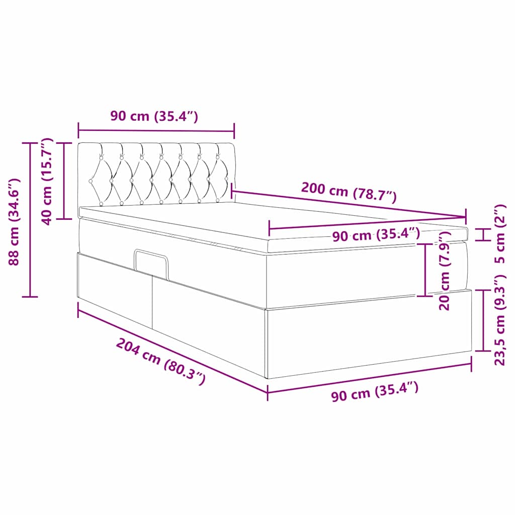 Krevet s od storage s madracem Svijetlo siva 90 x 200 cm Baršun